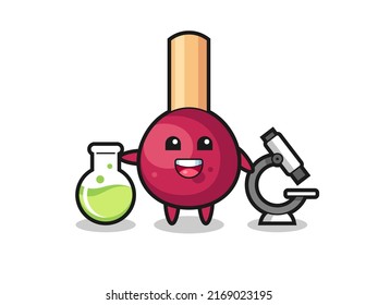 Mascot character of matches as a scientist , cute style design for t shirt, sticker, logo element