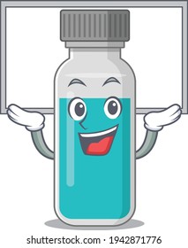 Mascot character of medical test bottle rise up a white board. Vector illustration