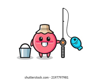Mascot character of medicine tablet as a fisherman , cute design