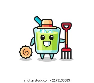 Mascot character of melon juice as a farmer , cute style design for t shirt, sticker, logo element