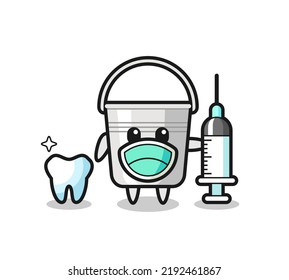 Mascot character of metal bucket as a dentist , cute style design for t shirt, sticker, logo element