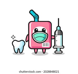 Mascot character of milk box as a dentist , cute style design for t shirt, sticker, logo element