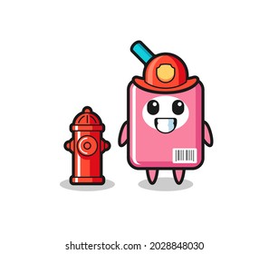 Mascot character of milk box as a firefighter , cute style design for t shirt, sticker, logo element