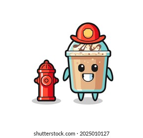 Mascot character of milkshake as a firefighter , cute style design for t shirt, sticker, logo element