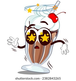 mascot character of a milkshake glass with a funny dizzy and drunk face, isolated cartoon vector illustration. emoticon, cute milkshake glass mascot
tasting