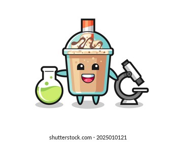 Mascot character of milkshake as a scientist , cute style design for t shirt, sticker, logo element