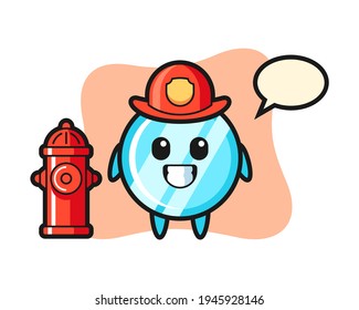 Mascot character of mirror as a firefighter, cute style design for t shirt, sticker, logo element