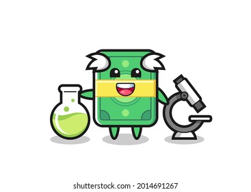 Mascot character of money as a scientist , cute style design for t shirt, sticker, logo element