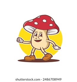 mascot character mushroom good for logo, branding, and graphic design, groovy character, mascot vintage