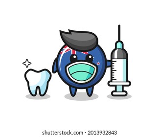 Mascot character of new zealand flag badge as a dentist , cute style design for t shirt, sticker, logo element