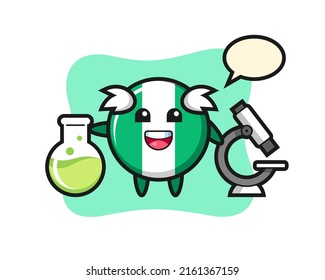 Mascot character of nigeria flag badge as a scientist , cute style design for t shirt, sticker, logo element
