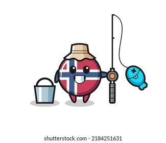 Mascot character of norway flag badge as a fisherman , cute style design for t shirt, sticker, logo element