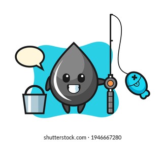 Mascot character of oil drop as a fisherman, cute style design for t shirt, sticker, logo element
