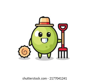 Mascot character of olive as a farmer , cute style design for t shirt, sticker, logo element