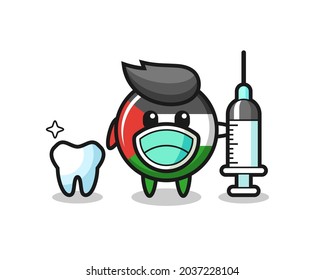 Mascot character of palestine flag badge as a dentist , cute style design for t shirt, sticker, logo element