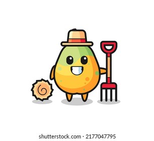 Mascot character of papaya as a farmer , cute style design for t shirt, sticker, logo element