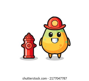 Mascot character of papaya as a firefighter , cute style design for t shirt, sticker, logo element