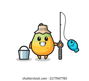 Mascot character of papaya as a fisherman , cute style design for t shirt, sticker, logo element