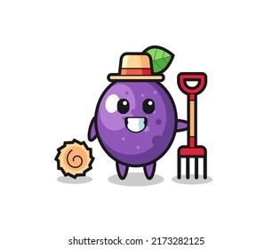 Mascot character of passion fruit as a farmer , cute style design for t shirt, sticker, logo element