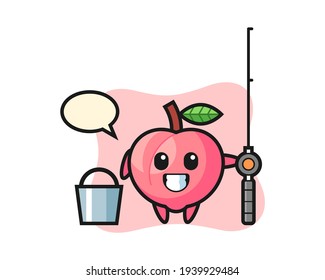 Mascot character of peach as a fisherman