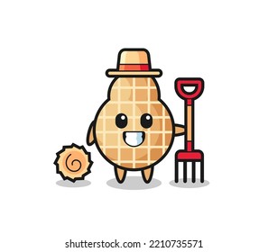 Mascot Character Of Peanut As A Farmer , Cute Design