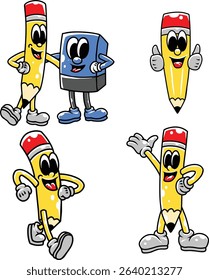 mascot character pencil cartoon retro illustration