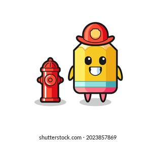Mascot character of pencil as a firefighter , cute style design for t shirt, sticker, logo element