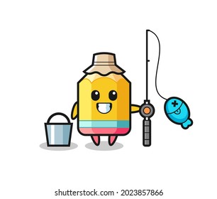 Mascot character of pencil as a fisherman , cute style design for t shirt, sticker, logo element