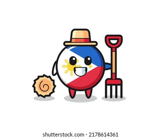 Mascot character of philippines flag badge as a farmer , cute style design for t shirt, sticker, logo element
