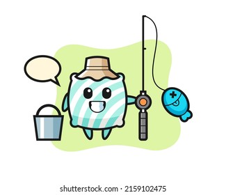 Mascot character of pillow as a fisherman , cute style design for t shirt, sticker, logo element
