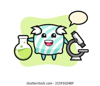 Mascot character of pillow as a scientist , cute style design for t shirt, sticker, logo element