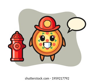 Mascot character of pizza as a firefighter, cute style design for t shirt, sticker, logo element