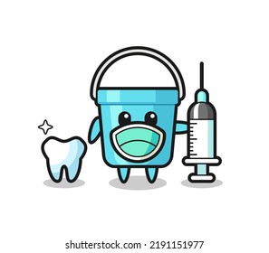 Mascot character of plastic bucket as a dentist , cute style design for t shirt, sticker, logo element
