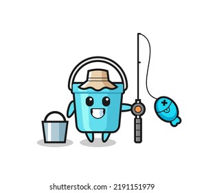 Mascot character of plastic bucket as a fisherman , cute style design for t shirt, sticker, logo element