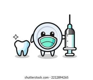 Mascot character of plate as a dentist , cute design
