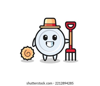 Mascot character of plate as a farmer , cute design