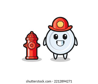 Mascot character of plate as a firefighter , cute design