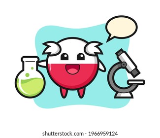 Mascot character of poland flag badge as a scientist, cute style design for t shirt, sticker, logo element
