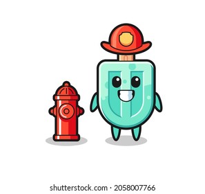 Mascot character of popsicles as a firefighter , cute design