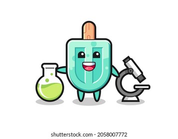 Mascot character of popsicles as a scientist , cute design