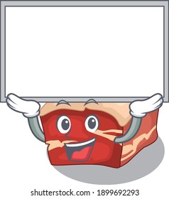 Mascot character of pork belly rise up a white board. Vector illustration