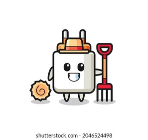 Mascot character of power adapter as a farmer , cute design