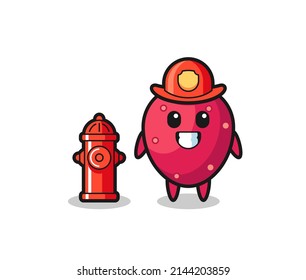 Mascot character of prickly pear as a firefighter , cute design