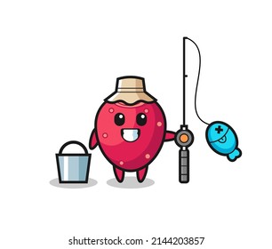 Mascot character of prickly pear as a fisherman , cute design