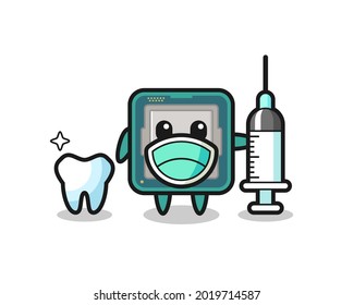 Carácter mascota del procesador como dentista , diseño de estilo lindo para camiseta, pegatina, elemento logo