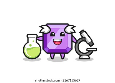 Mascot Character Of Purple Gemstone As A Scientist , Cute Style Design For T Shirt, Sticker, Logo Element