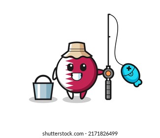 Mascot character of qatar flag badge as a fisherman , cute style design for t shirt, sticker, logo element