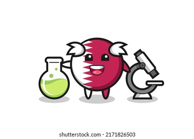 Mascot character of qatar flag badge as a scientist , cute style design for t shirt, sticker, logo element