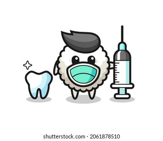 Mascot character of rice ball as a dentist , cute style design for t shirt, sticker, logo element