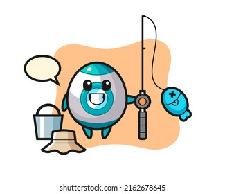Mascot character of rocket as a fisherman , cute style design for t shirt, sticker, logo element